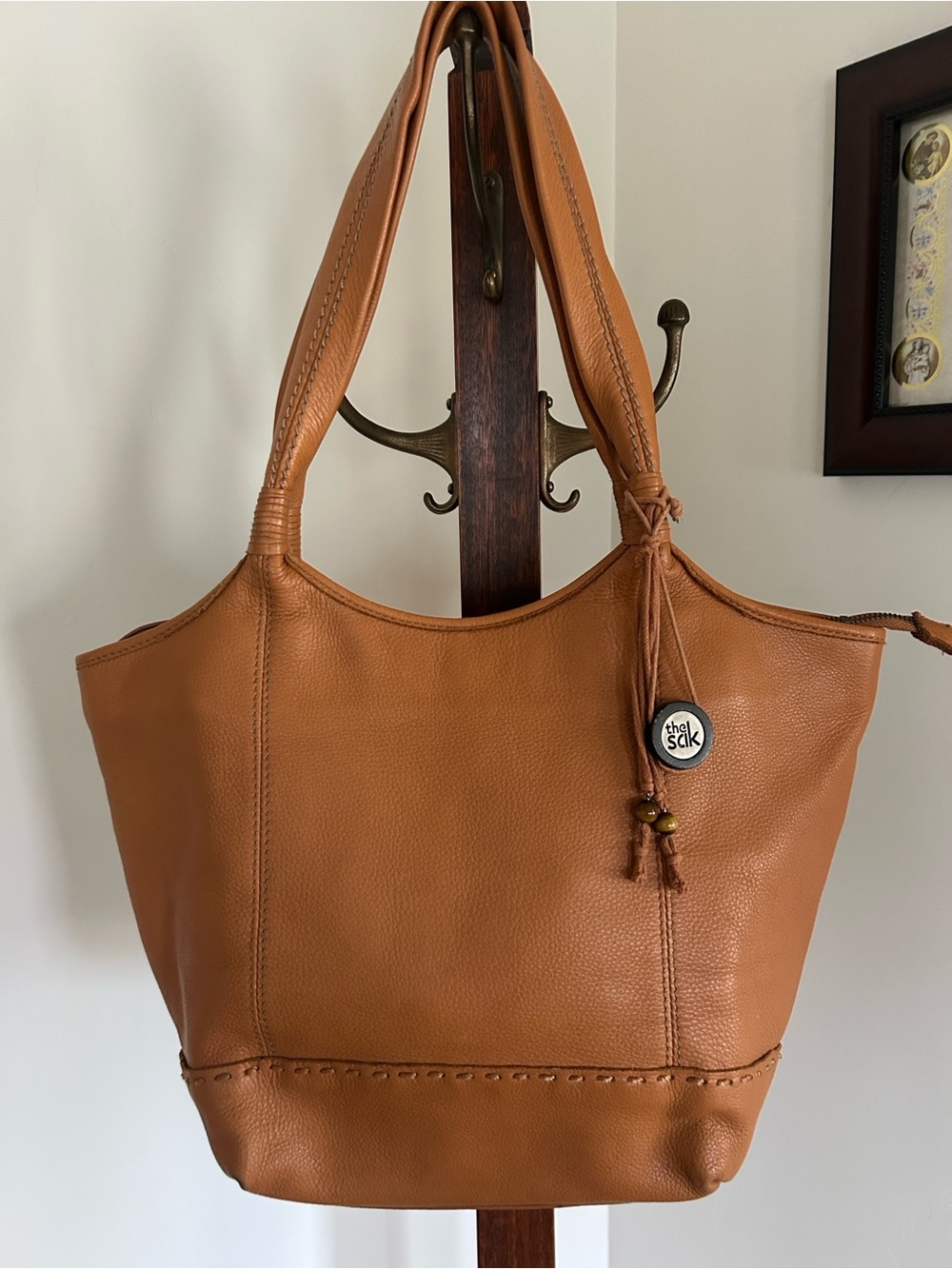The SAK Slouchy Pebbled Leather Whipstitch Shoulder Bag/ Purse TAN 🌺 Read NOTE